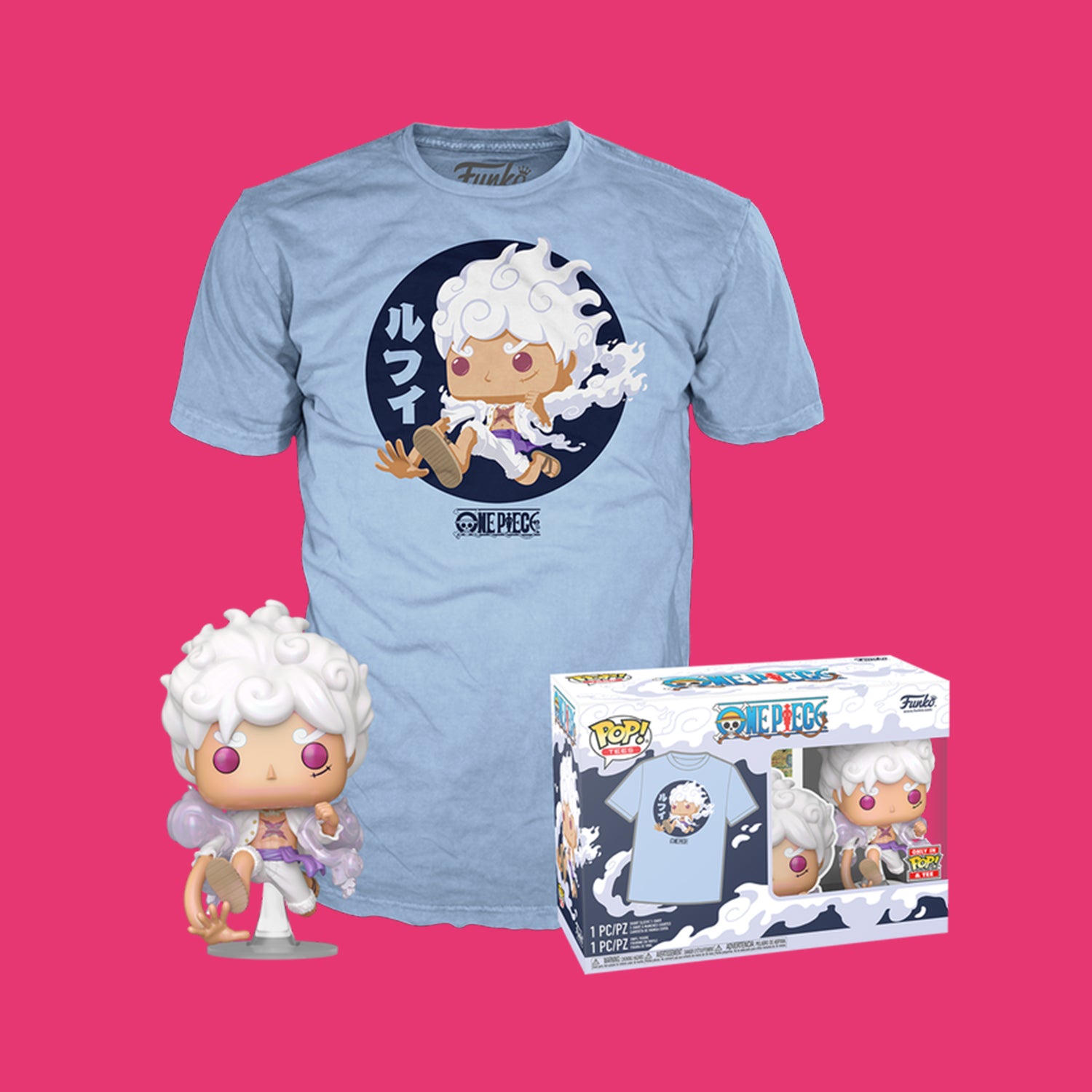 gear 5 luffy funko pop Luffy Gear Five T-Shirt + Exclusive Set Funko Pop! (Funko Pop! & Tee) – Nerdy Terdy Gang