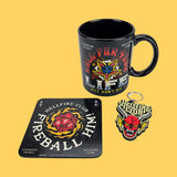 Stranger Things Tasse, Untersetzer und Schlüsselanhänger Set Hellfire
