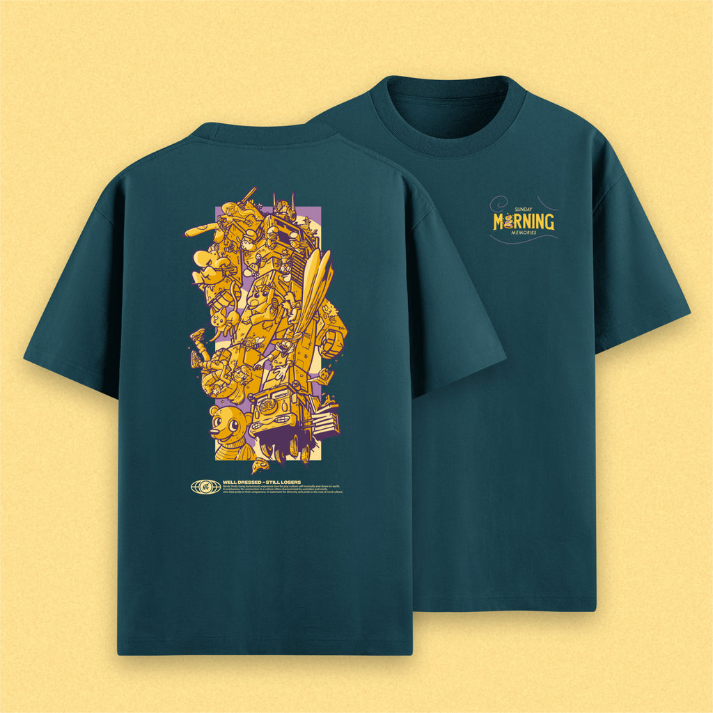 (Pre-Order) "Sunday Morning Memories" T-Shirt grünblau / Nerdy Terdy Gang