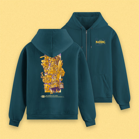 (Pre-Order) "Sunday Morning Memories" Zipper Hoodie grünblau / Nerdy Terdy Gang