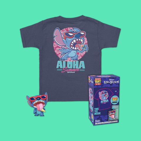 Disney Lilo & Stitch Summer Stitch T-Shirt + Funko Pocket Pop! (Funko Pocket Pop! & Kid-Shirt)